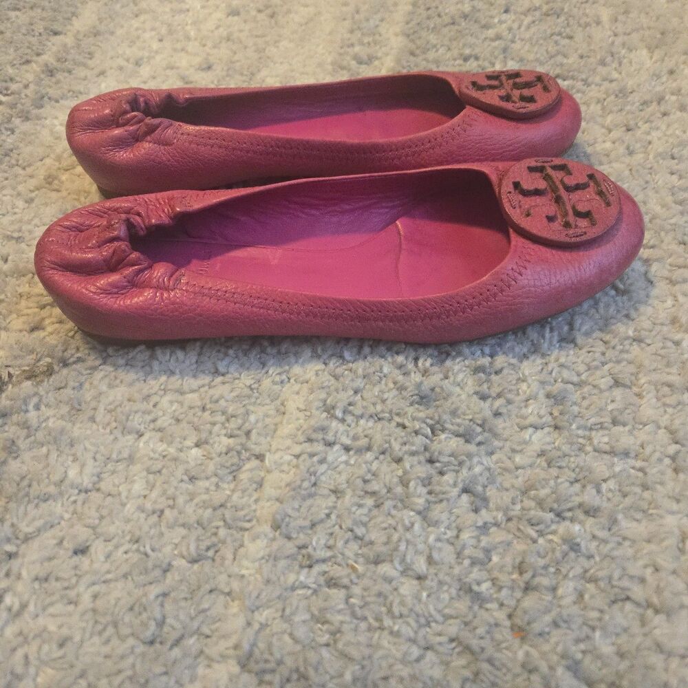 Tory Burch Women's Reva Genuine Leather Slip on Ballet Flats Shoes Solid Pink 8 - Picture 4 of 8